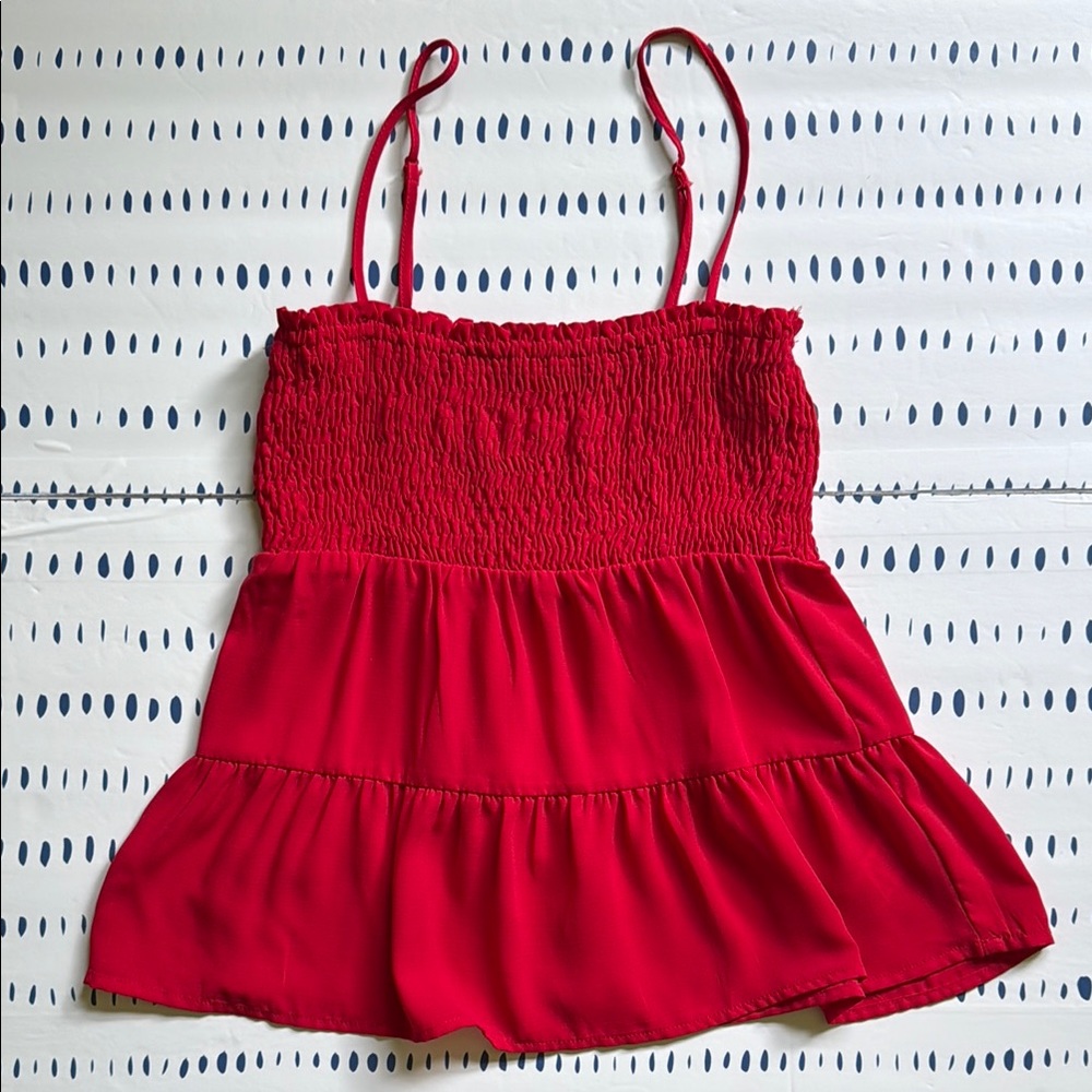 Paper Crane Red Smocked Tiered Cami Top